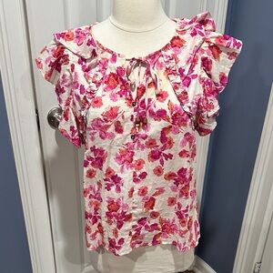 Fate Pink and White Floral Ruffle Blouse